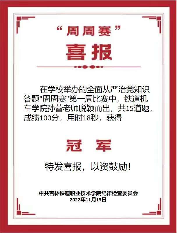 全面从严治党知识答题“周周赛”喜报